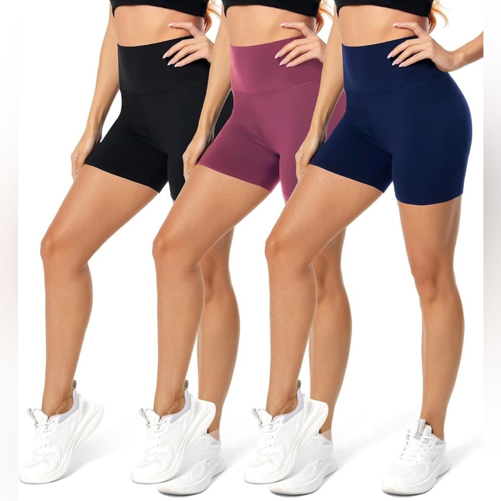FULLSOFT High Waisted Biker Shorts 3 Pack Tummy Control Workout Yoga S/M NEW